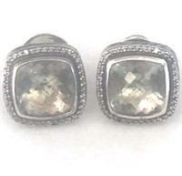 DAVID YURMAN EARRINGS W PRASIOLITE & DIAMONDS 11MM