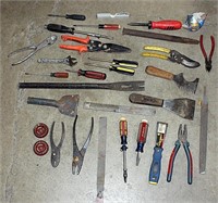 24 assorted tools: pliers, shears, screwdrivers,