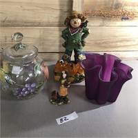 Crystal Jar, Vase , 2 Halloween figurines