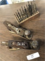 2 Vintage Wood Planes And Drill Bits Lot
