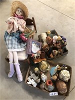 Porcelain Doll , Doll Bed, And Trinket lot