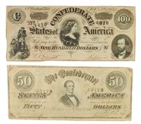 Confederate $50 & $100 Note Pair