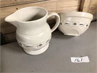 Longaberger  Ovenware Pitcher And Mixing Bowl