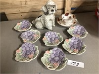 Poodle Figurine , Cup and Dish Lot
