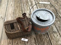Older Fishing Creel And Bait Bucket