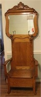 Fancy carved oak hall seat with mirror