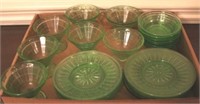 Assorted green depression glass