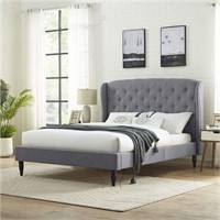 Upholstered Platform Bed Light Grey