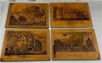 4 Vintage Souvenir Copper Etchings