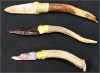 3 REPRO. ANTLER HANDLE NATIVE AMERICAN KNIVES