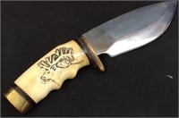1976 CUSTOM BONE HANDLE KNIFE, ELK ENGRAVING