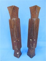 Pr of heavy carved wooden statues w/sea shell eyes