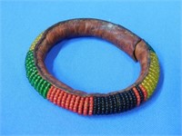 Vintage leather / beaded Bracelet w/ glass beads