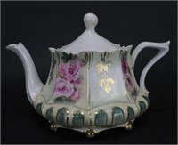 RS Prussia Pink Flowers with Gold Leaves Teapot