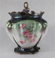 RS  Prussia Floral Cracker Jar with Hand Made Lid
