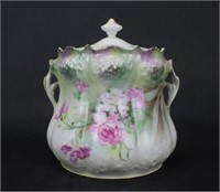 RS Prussia Porcelain Floral Strawberry Cracker Jar