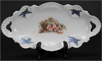 RS Prussia Floral Celery Dish with Applied Bird