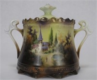 RS Prussia Porcelain Castle Design Sugar Bowl