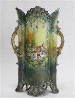RS Prussia Cottage Scene Design Jeweled Vase