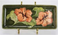 Moorcroft Green Tidbit Tray with Red Flowers