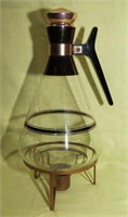 Vintage Glass & Copper Coffee Tea Carafe Pot Serve
