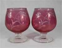 (2) Vintage Cranberry Glass (Layered) Snifters