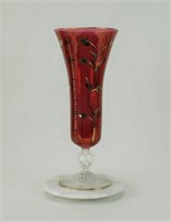 Ruby Red and Fired Gold Glass Vase