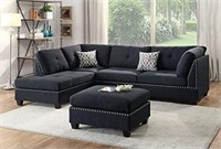 Poundex bobkona viola sofa set w/ ottoman, black