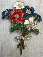 Trifari Crown Mark Enamel Flower Brooch