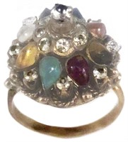 9K YELLOW GOLD MULTI-GEMSTONE LADIES GYPSY RING