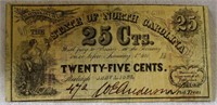 State of NC 25¢ Note Fractional Currency Overprint