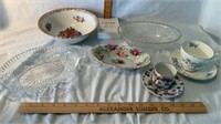 Serving Bowl, Relish Bowls, Cup and Saucers