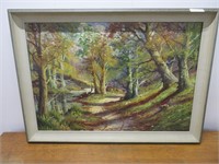 ILLEGIBLY SIGNED FOREST LANDSCAPE PAINTING