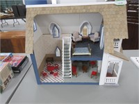 HAND CRAFTED WOODEN DOLL HOUSE W/ FURNITURE