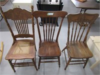 THREE ANTIQUE PRESS BACK & OTHER SIDE CHAIRS