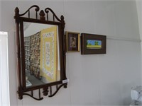 TWO WOOD FRAMED WALL MIRRORS & OTHER