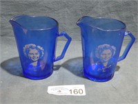 (2) Shirley Temple Cobalt Pitchers