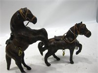 Pair Vintage Leather Horses Tallest Is 8.5"