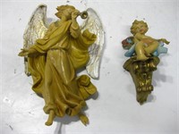 Pair Vintage Resin Angels Smaller Has Broken Wing