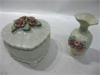 9"x 8"x 7" Ceramic Heart Lidded Container & Vase