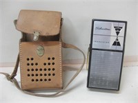 Silvertone Transistor Radio In Leather Case Works