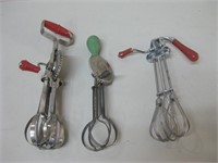 Three Vintage Wood Handled Hand Held Mixers