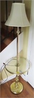 BRASS FLOOR LAMP WITH GLASS TABLE HALF WAY