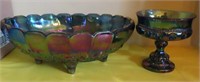2 INDIANA GLASS - CARNIVAL GLASS COMPOTE AND