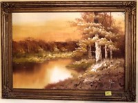 SUNSET OIL BOARD BY YOUNG - FRAMED 27 IN X 37 IN