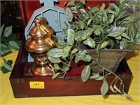 PAIR OF BRASS BOOK ENDS, DECORATIVE BOX, ETC