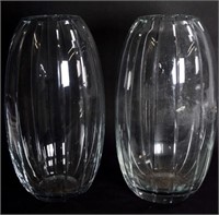 Pair of Block Crystal Art Glass Vases