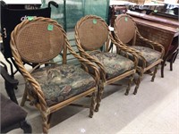 3 wood rope framed chairs