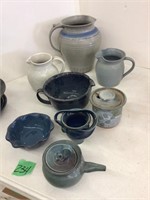 blue pottery, pitchers, more