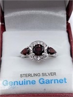 Str. Silver Garnet & CZ Ring